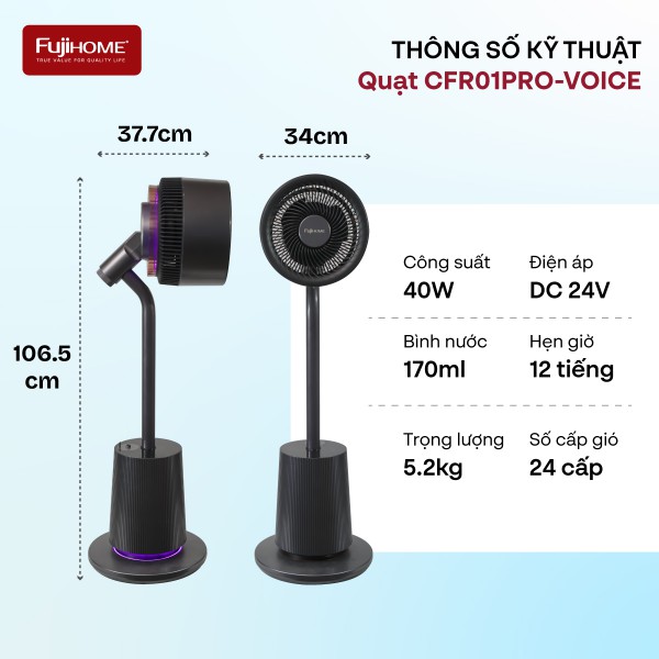 Quạt tuần hoàn không khí thông minh, ra lệnh giọng nói Fujihome Luxury CFR01PRO-VOICE (Màu đen - Màu trắng)_thumbnail_1