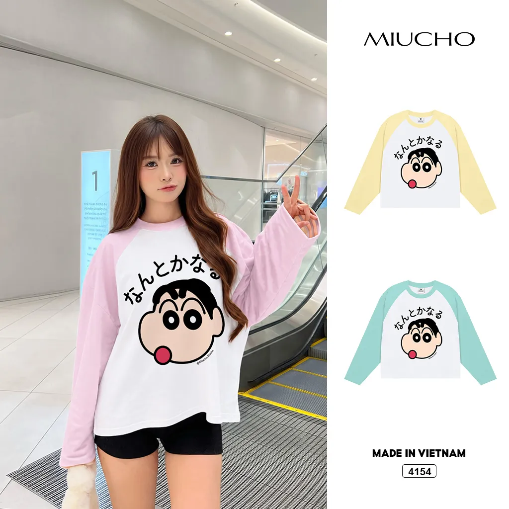 Áo thun tay dài phối raglan Shiin chan đáng yêu Miucho 4154