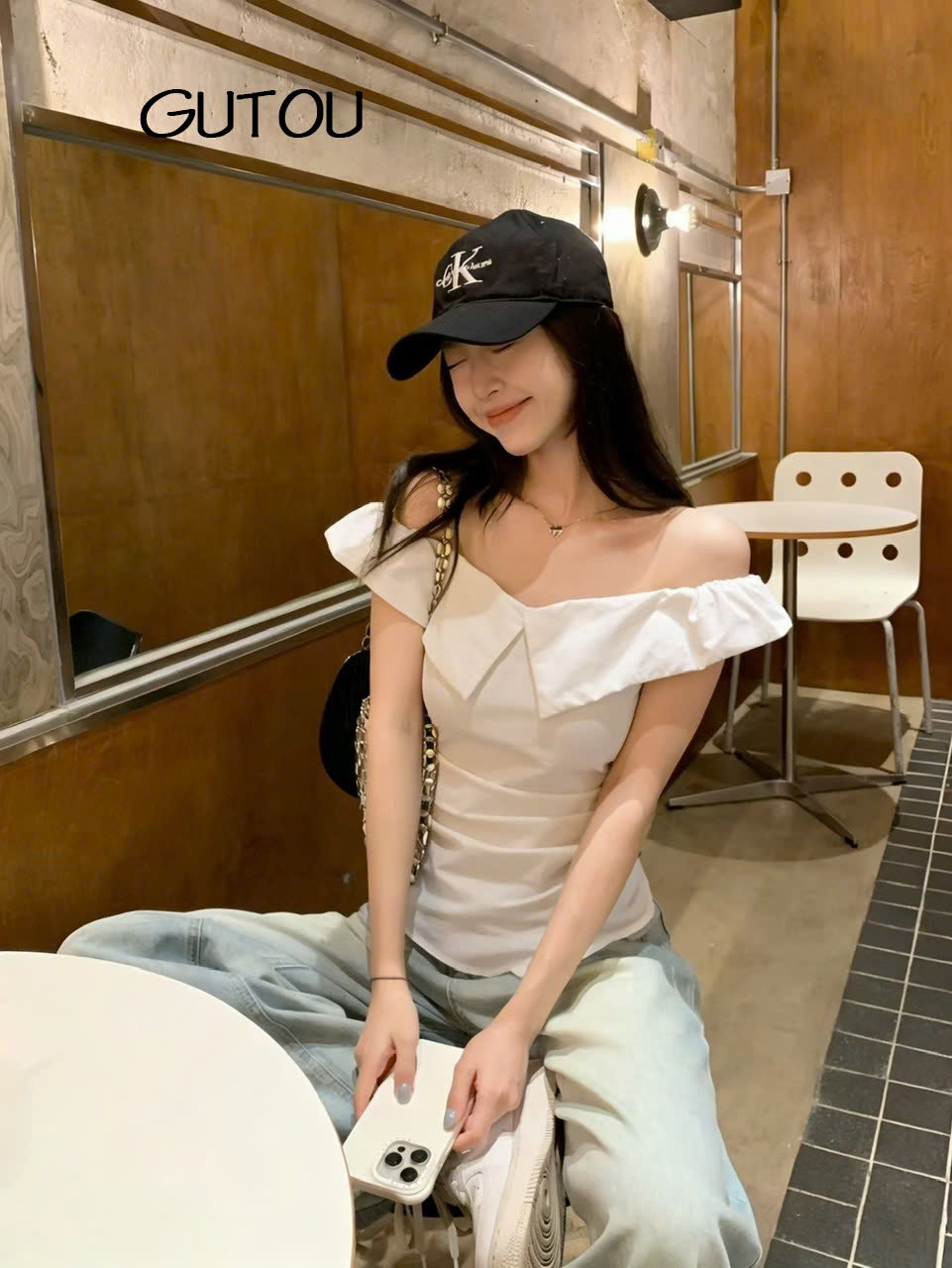 [ GUTOU ] Áo Trễ Vai Xếp Ly Co Giãn Elegance Style
