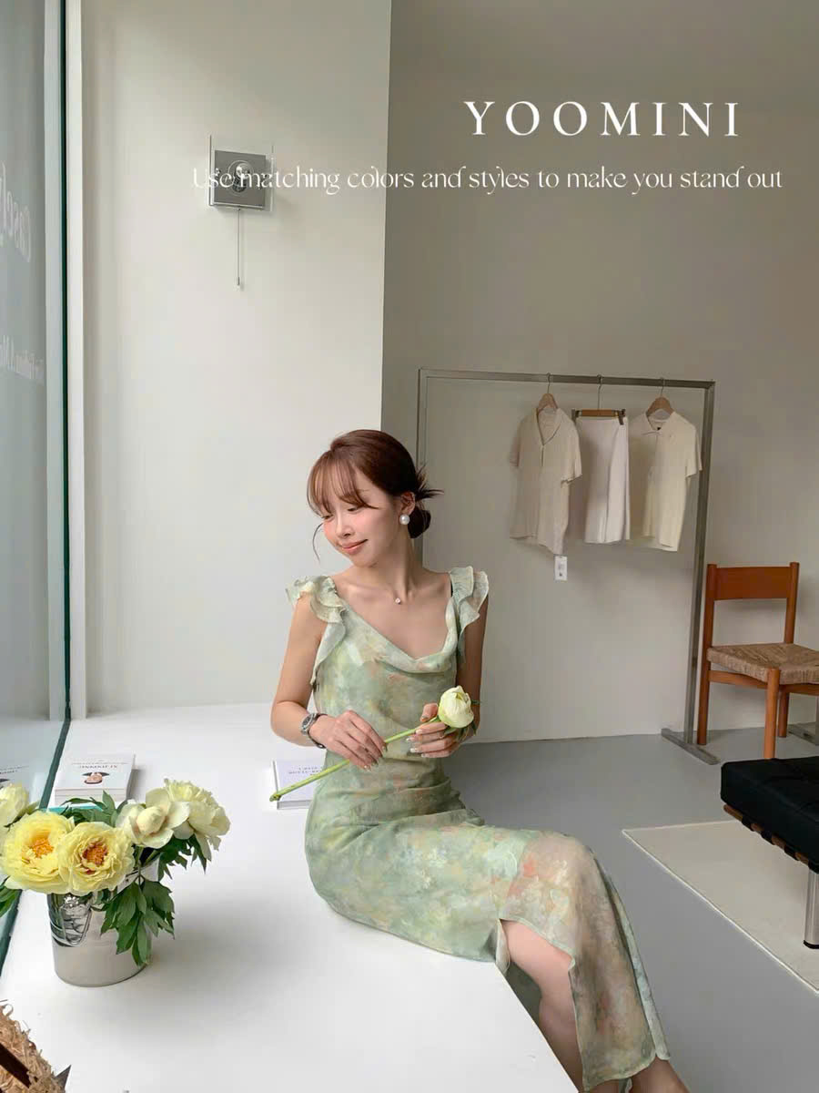 Lucas - Váy cổ đổ bèo tay hến dáng maxi YOOMINI