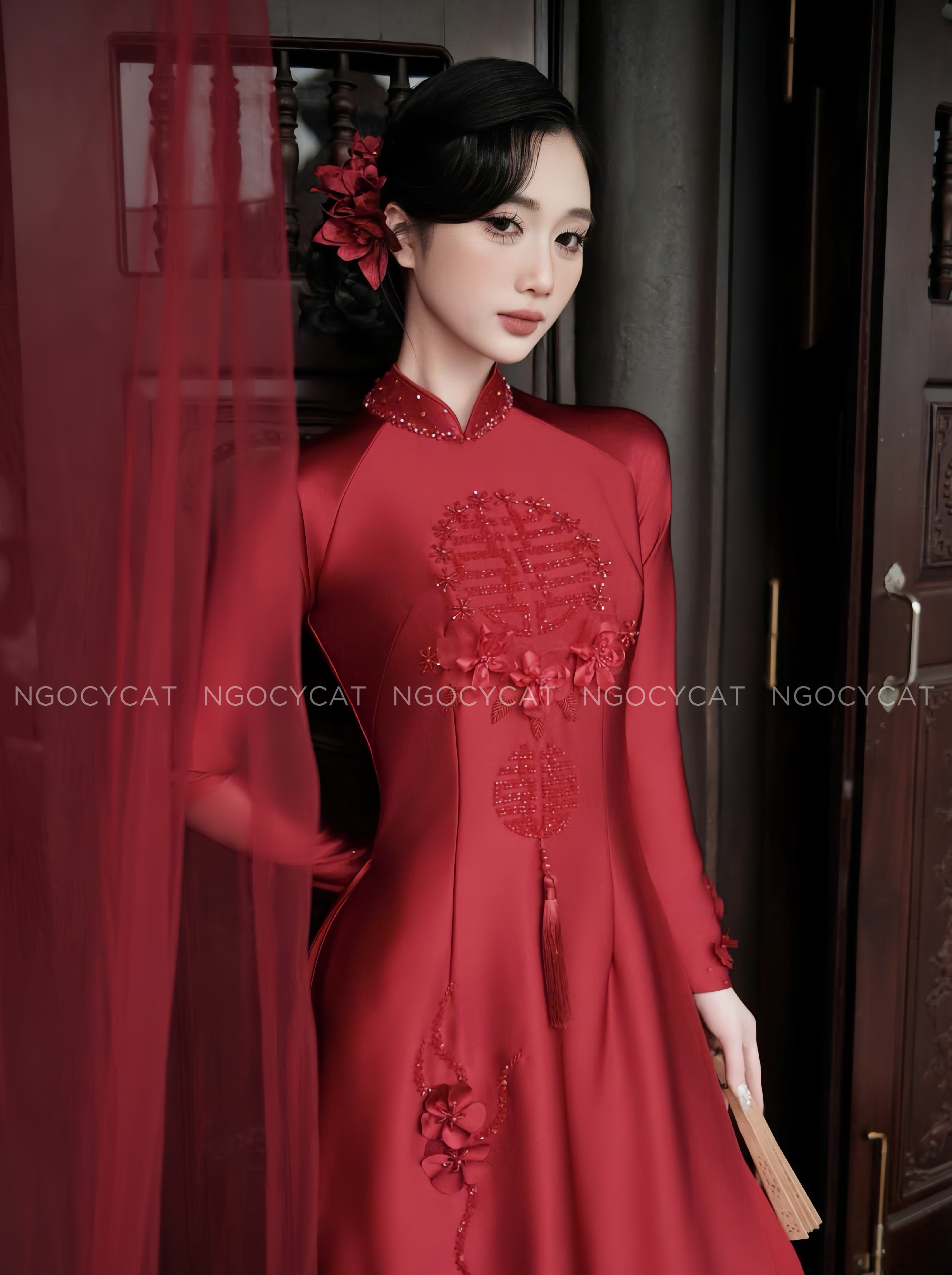 Áo Dài Dâu Rể Màu Đỏ Hỷ Bách Hoa_thumbnail_2