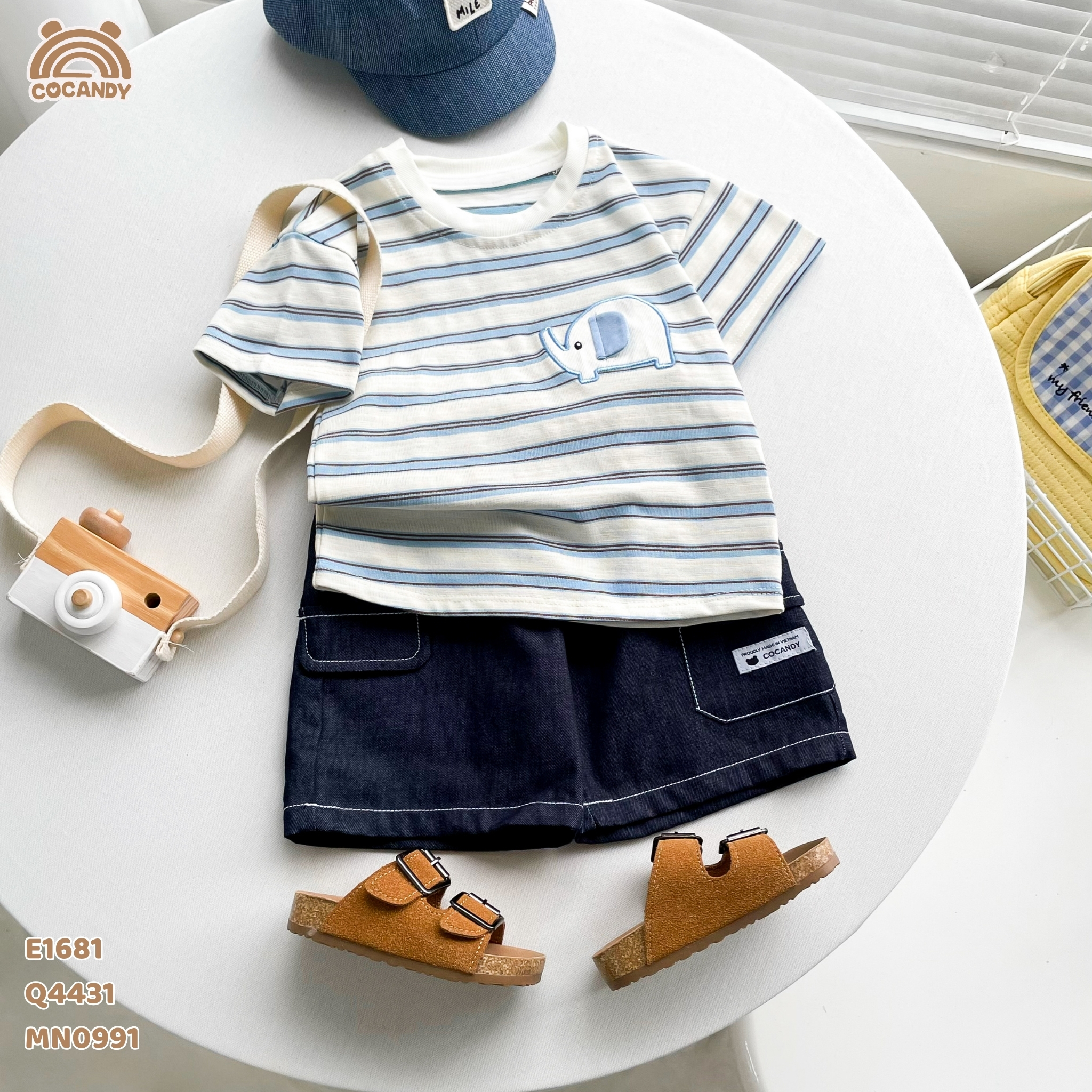 Áo cộc cotton kẻ XANH hình voi_thumbnail_6