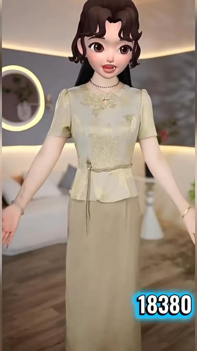 18380- Đầm lụa xòe trung niên kiểu dáng peplum