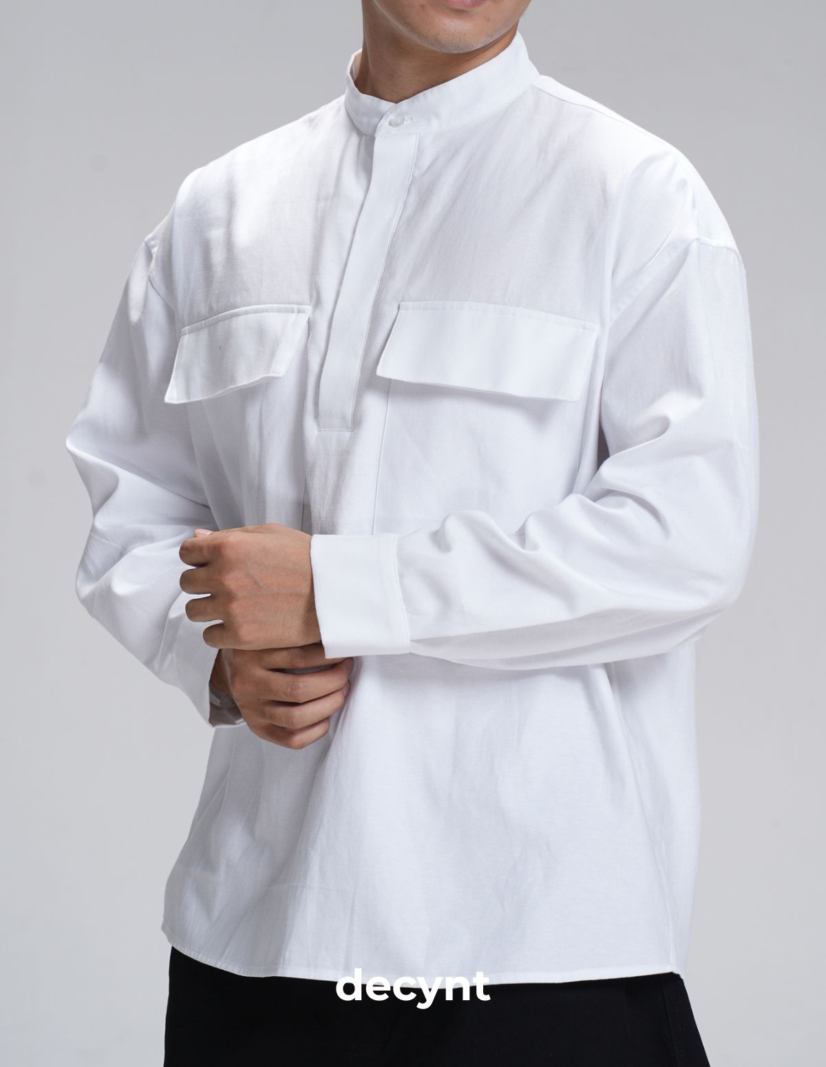The Safari Band Shirt decynt - Áo sơ mi cổ trụ tay dài 2 túi bản to trước ngực chất liệu oxford dày lên form đẹp_thumbnail_6