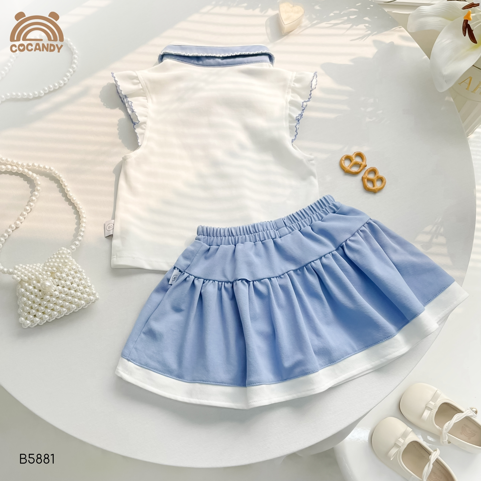 Bộ sát nách TRẮNG phối chân váy xanh dương tay bèo_thumbnail_3