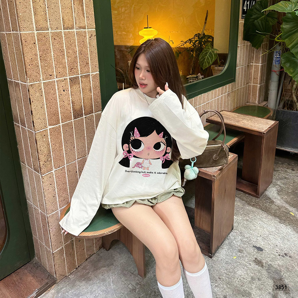 Áo thun nữ form boxy tay dài nữ áo cute phong cách soft girl Hàn Quốc Miucho 3851_thumbnail_3