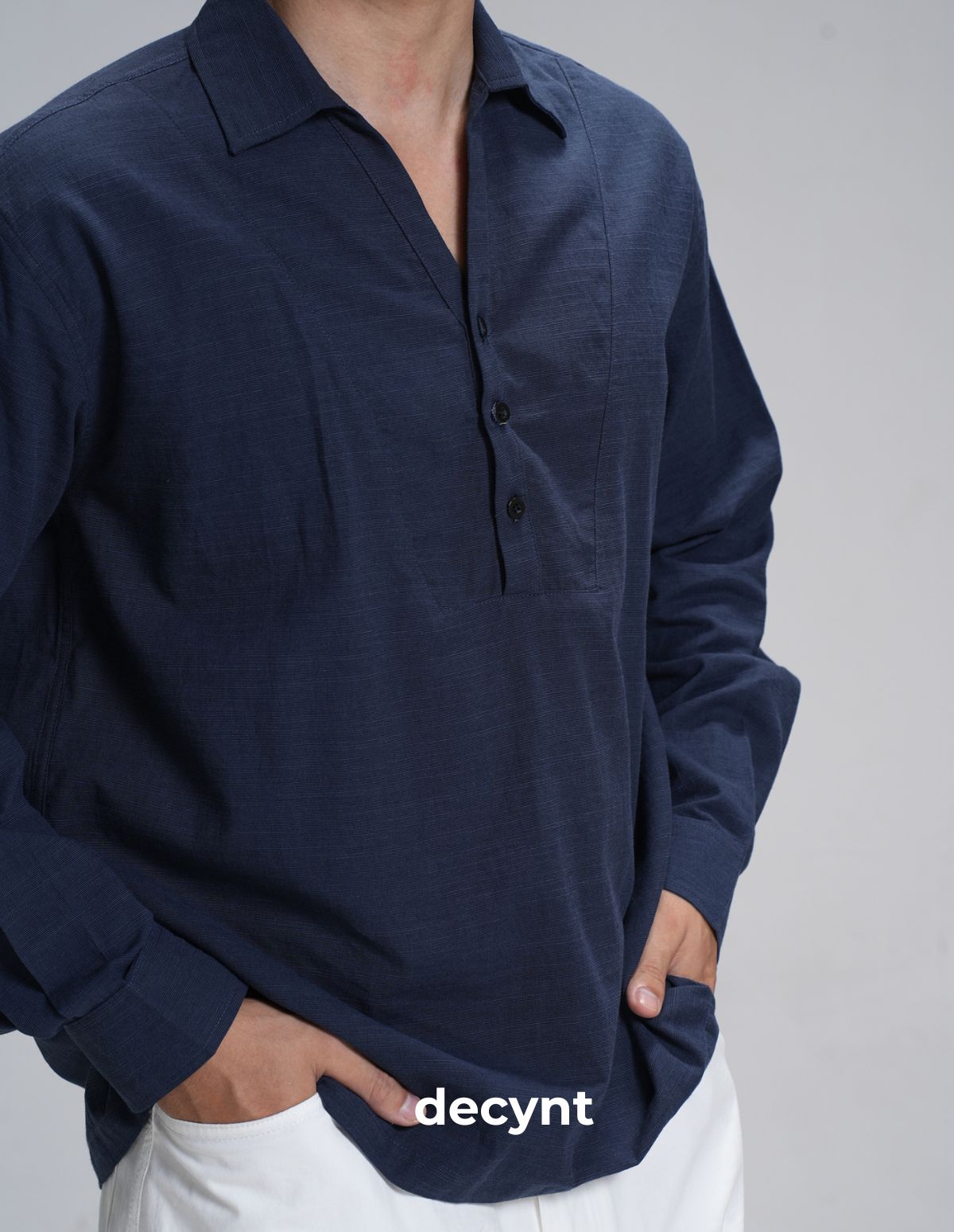 Linen Popover Shirt decynt - Áo sơ mi tay dài chất liệu linen cotton chui đầu, xẻ 2 bên_thumbnail_1