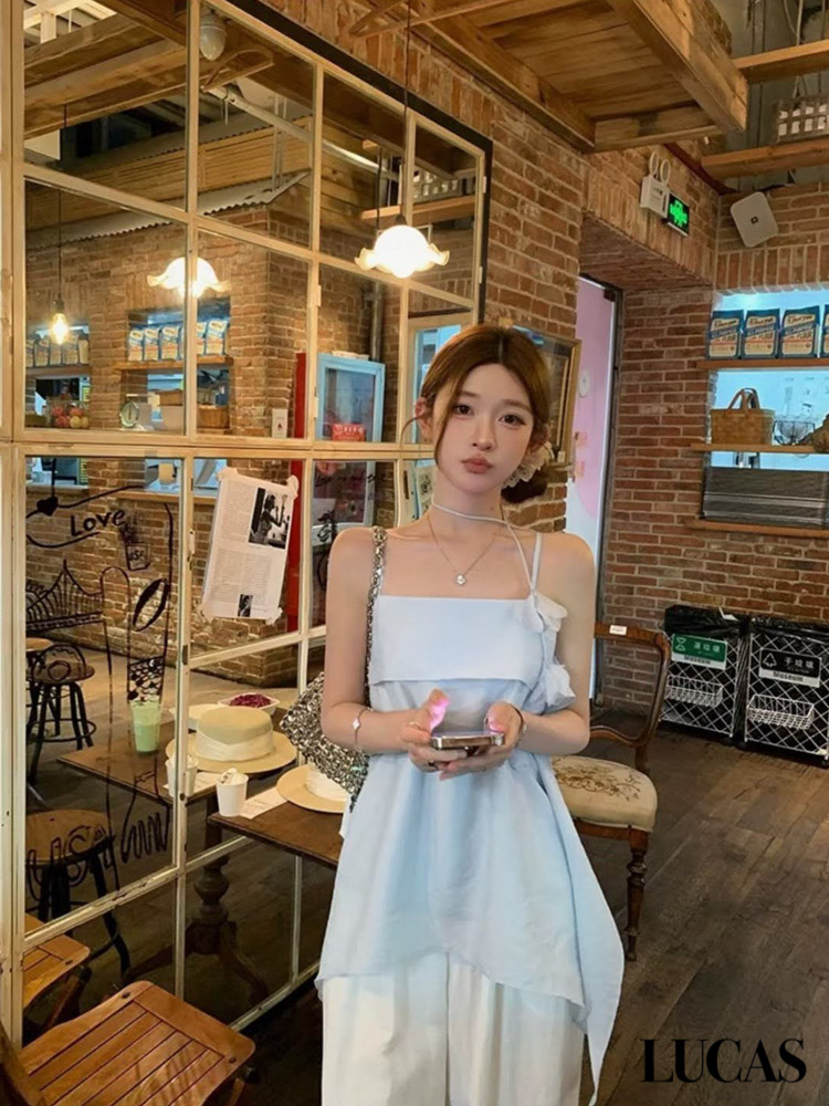 Áo sơ mi 2 dây dáng suông + nơ nơ hoa