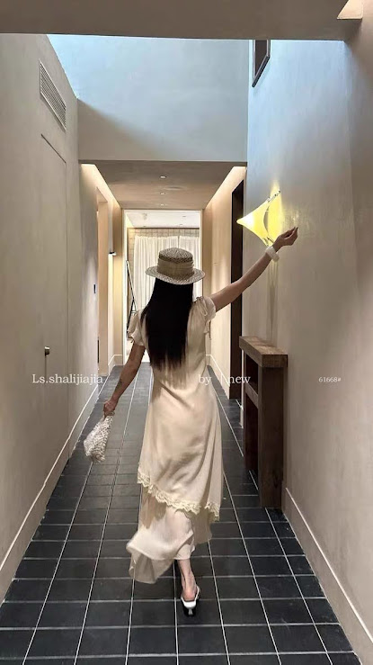 Lucas - Váy cổ tim đan tay bèo buộc nơ, chân váy xòe 2 lớp vạt ngoài viền ren chéo_thumbnail_1