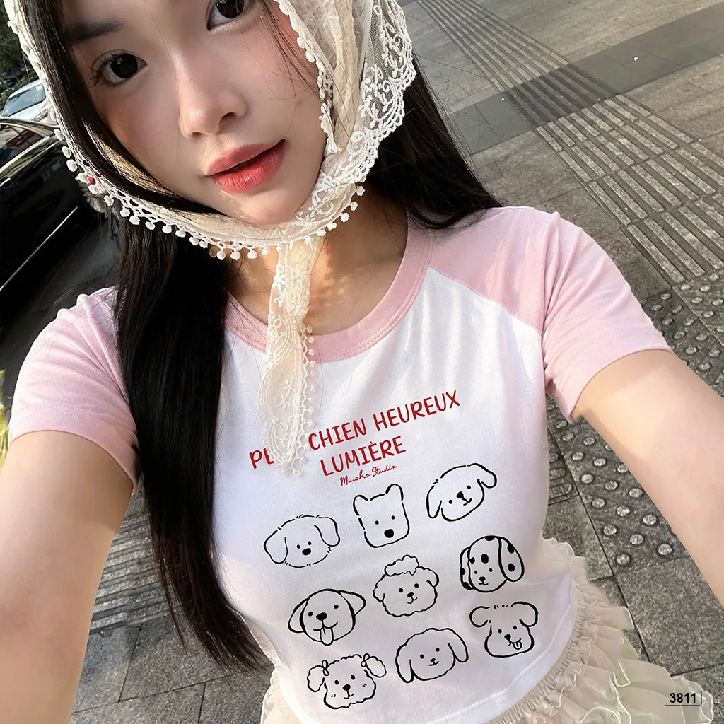Áo thun nữ babytee phối tay raglan Puppy dễ thương năng động Miucho 3811_thumbnail_2