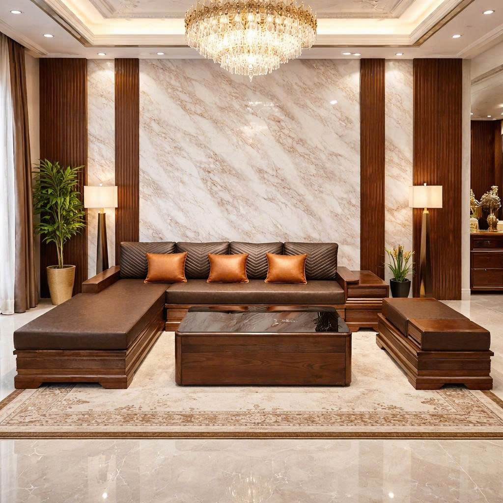 Sofa Góc L chân pháo vế phải màu cánh rán