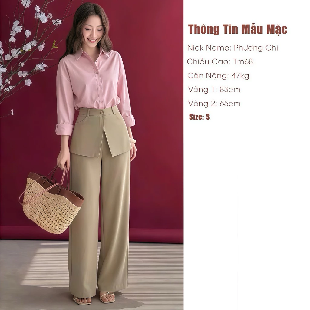 Set áo sơ mi bamboo hồng phối quần suông ống rộng , Set đồ công sở nữ thanh lịch, form đứng dáng kiểu Hàn Loga_L101_thumbnail_2