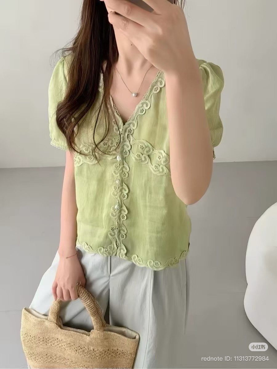 Lucas - Áo sơ mi thô cổ tim viền ren lượn nẹp + ngang ngực + gấu_thumbnail_2