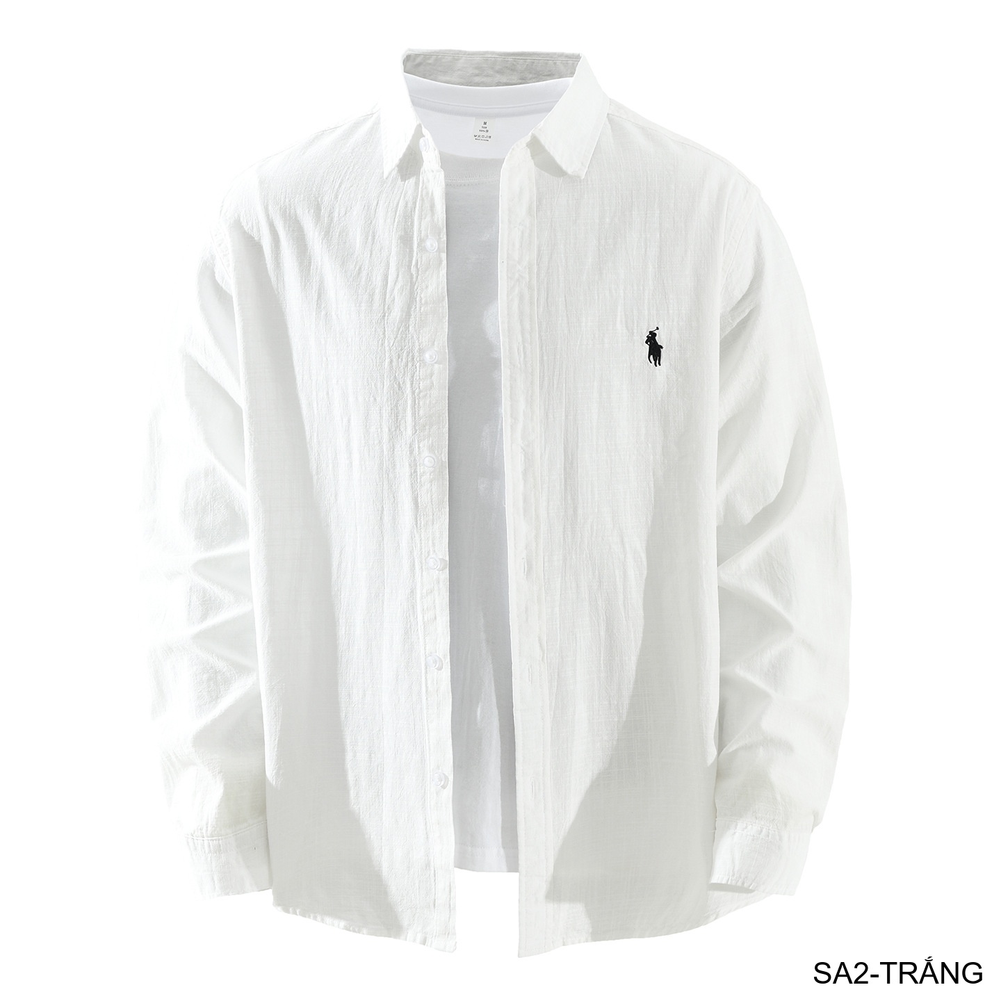 SA2 - Áo sơ mi nam dài tay thêu logo nhỏ, chất cotton mềm mại, dáng rộng thoải mái, phong cách Nhật Bản