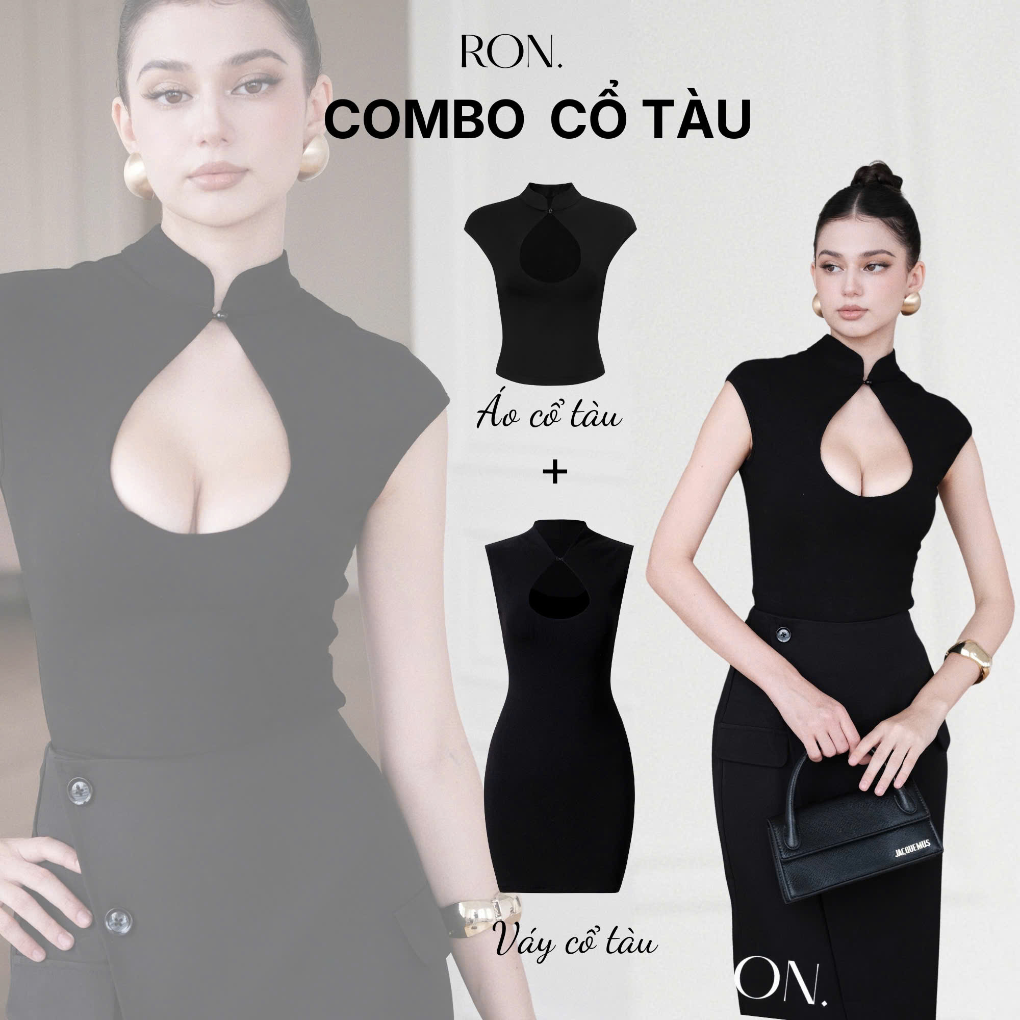 Combo Váy Áo Cổ Tàu Khoét Ngực
