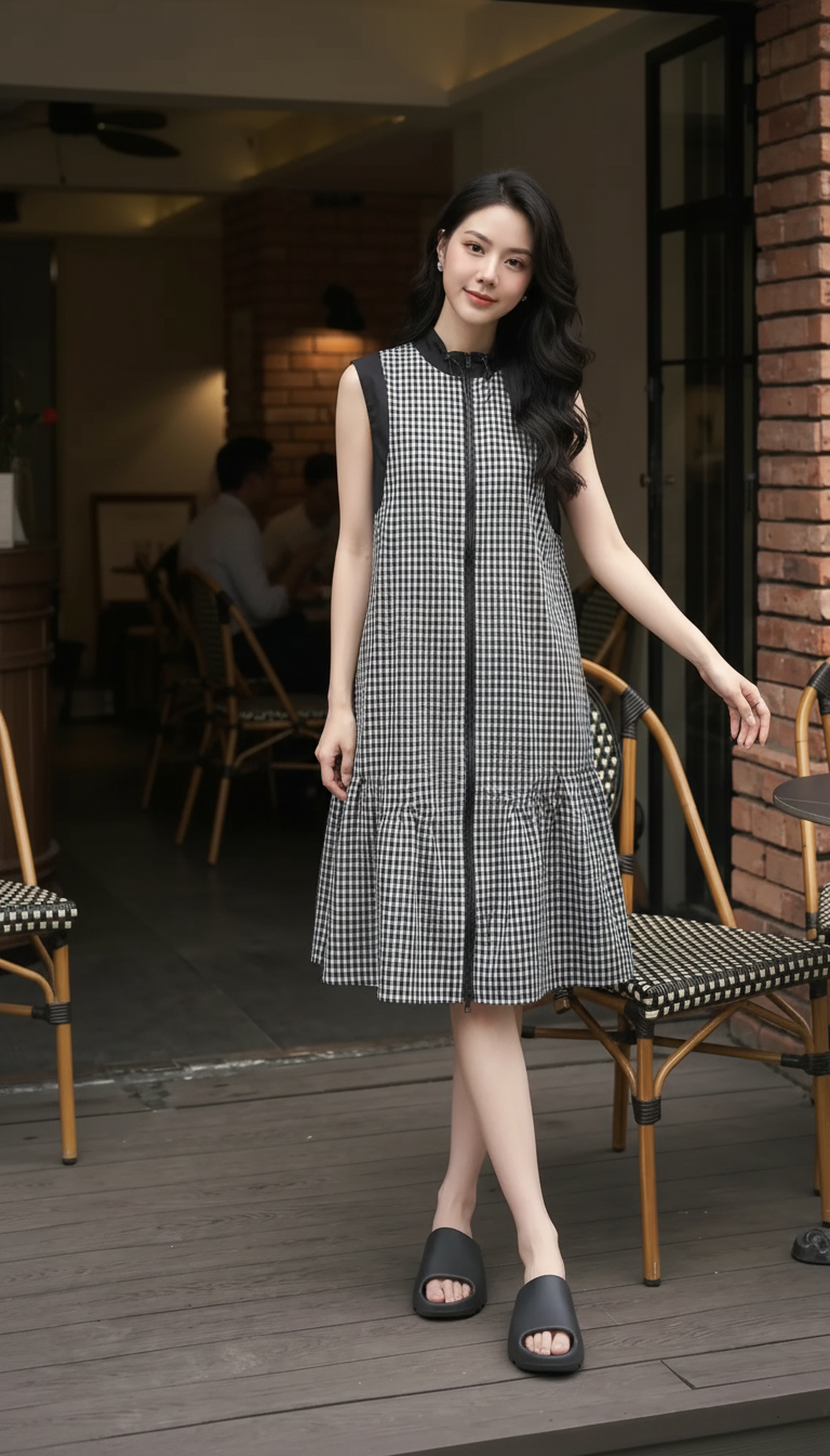 Đầm Caro Đen Trắng-MV080