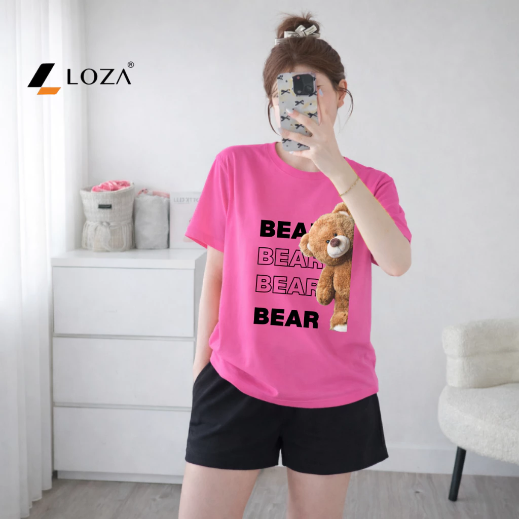 Set đồ nữ LOZA hình gấu Bear - Đồ bộ nữ mùa hè gồm áo thun dáng rộng + quần đùi cotton - BP17_thumbnail_2