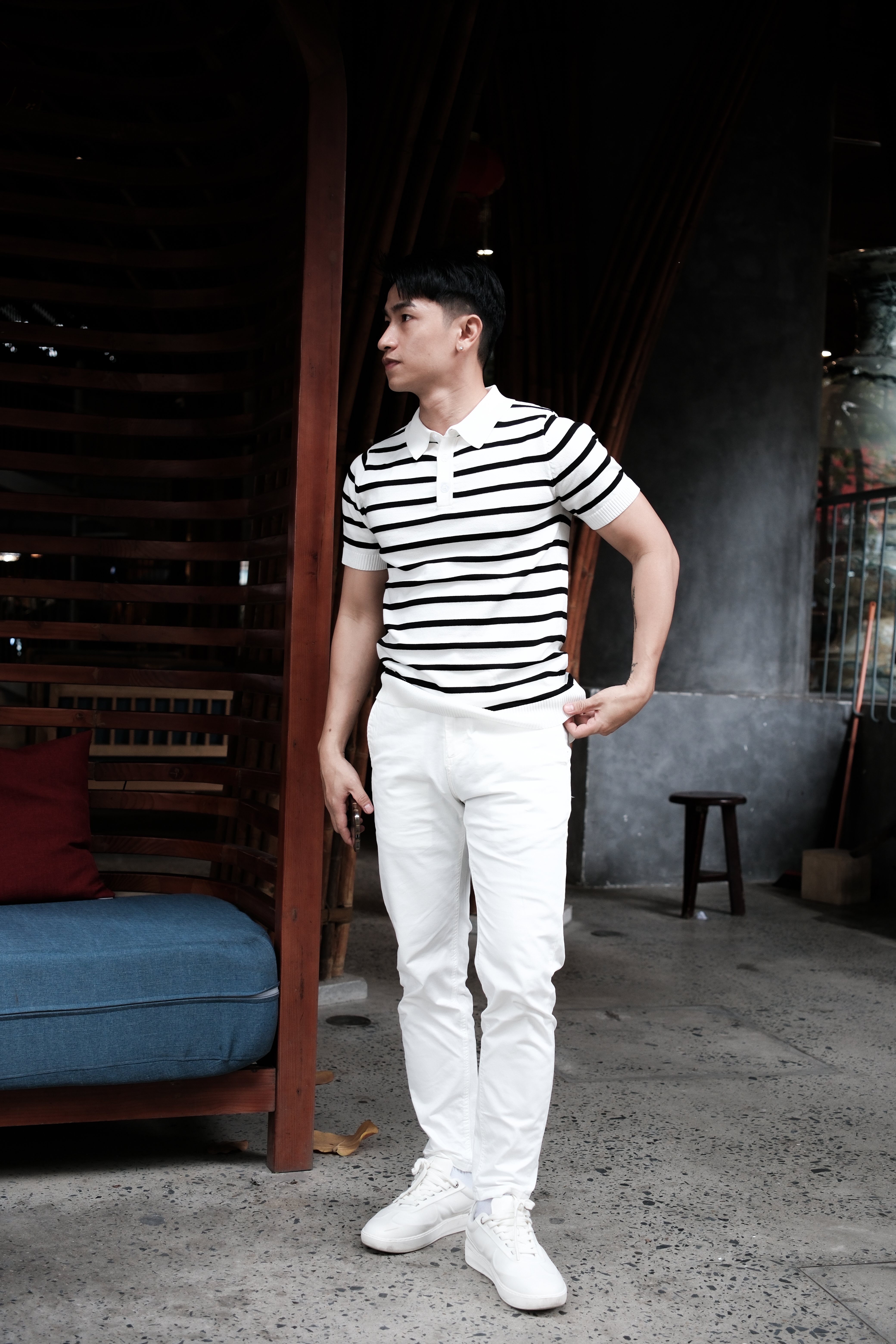 PB1 - Áo Polo Nam Dệt Kim Sọc Đen Trắng Phong Cách Retro Mùa Hè_thumbnail_4