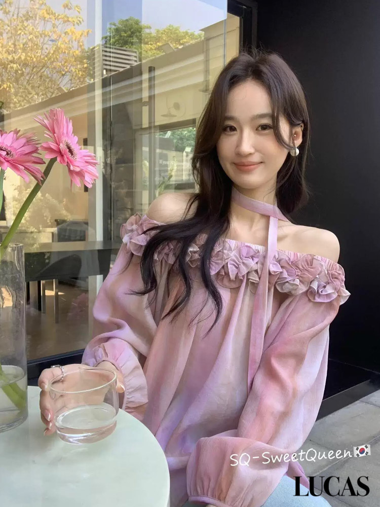 Áo sơ mi trễ vai bèo hoa ngang ngực dáng suông + đai vải_thumbnail_8