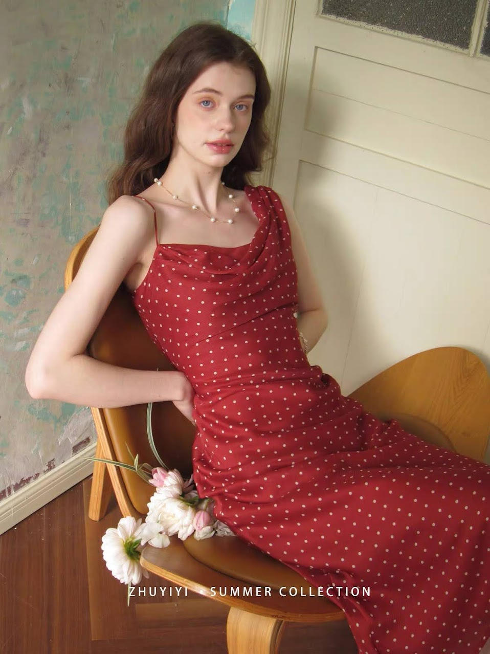 Lucas - Váy chấm bi voan tơ lệch vai dáng dài LS SHA