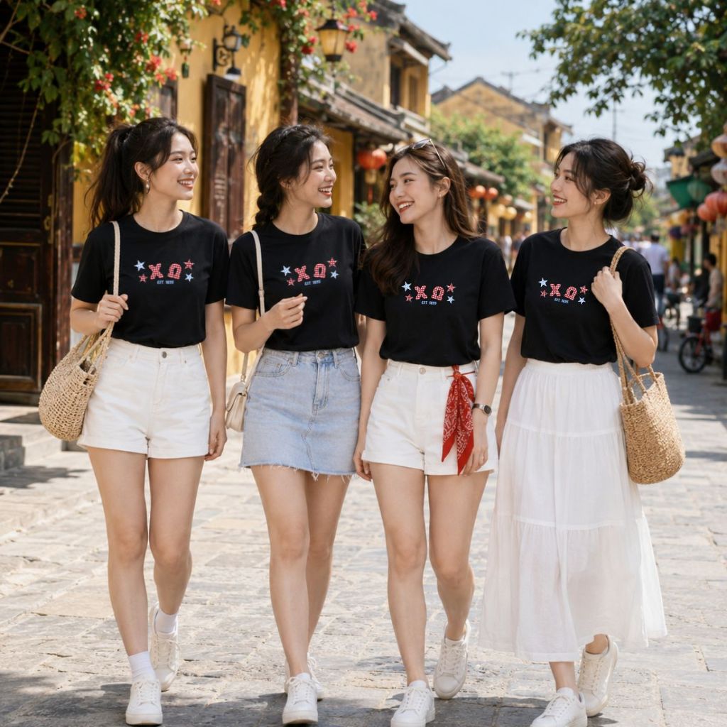 [Form Rộng] Áo phông đồng phục hội, nhóm du lịch hình chữ 'S - Q', ngôi sao xanh đỏ màu trắng - LOZA  RT8596_thumbnail_1