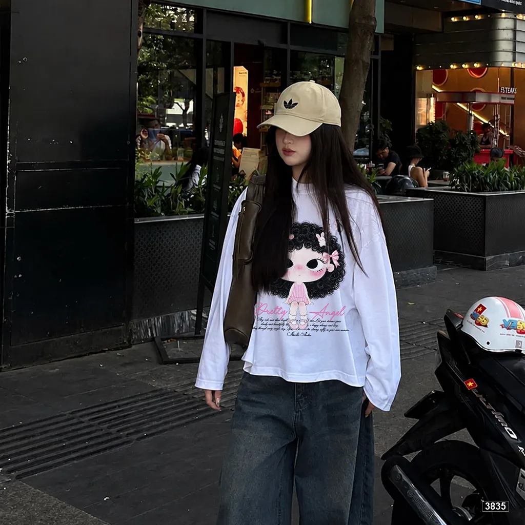 Áo thun boxy tay dài Pretty Angel bé gái tóc xoăn Miucho 3835_thumbnail_5