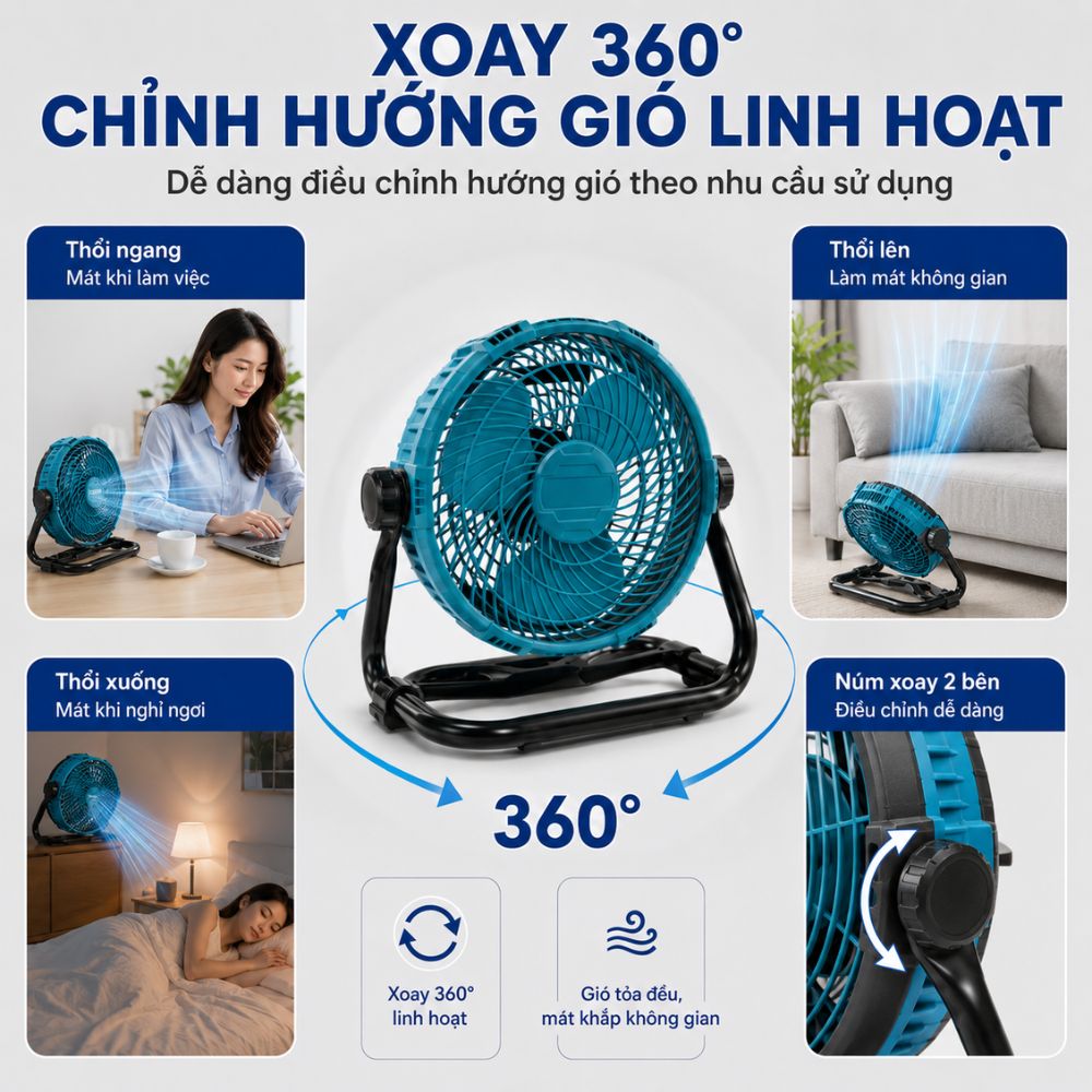 Quạt Để Bàn Tích Điện Kachi MK443 – Gió Turbo Mạnh Mẽ, Xoay 360 Độ, Thiết Kế Di Động Đa Năng_thumbnail_4
