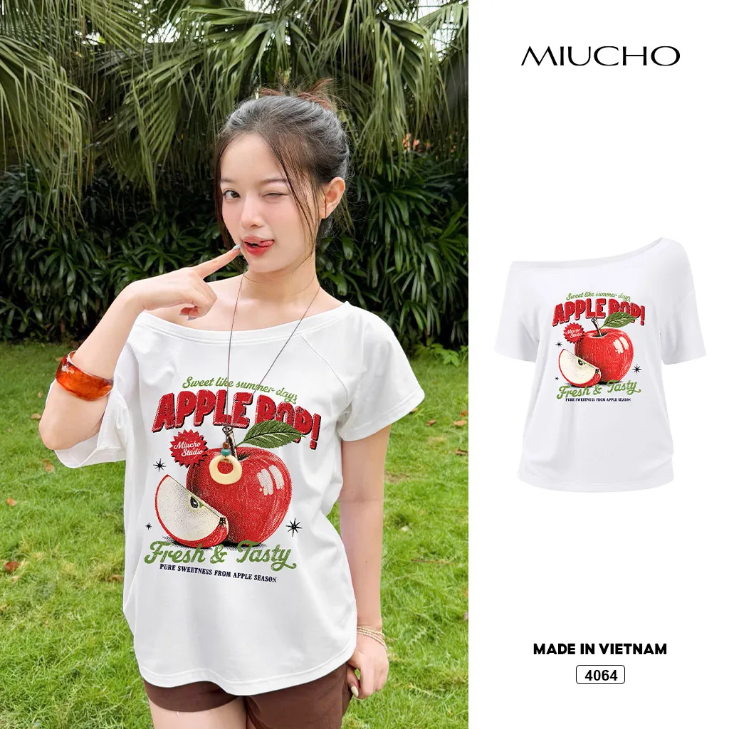 Áo thun nứ lệch vai form rộng Apple Pop Miucho 4064