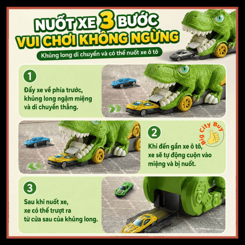 Đồ Chơi Khủng Long Nuốt Xe Ô Tô Cho Bé Tặng Kèm 6 Xe Mini Nhựa Cao Cấp Chơi Tương Tác Vui Nhộn BigcityBuy 336DCKL_thumbnail_1