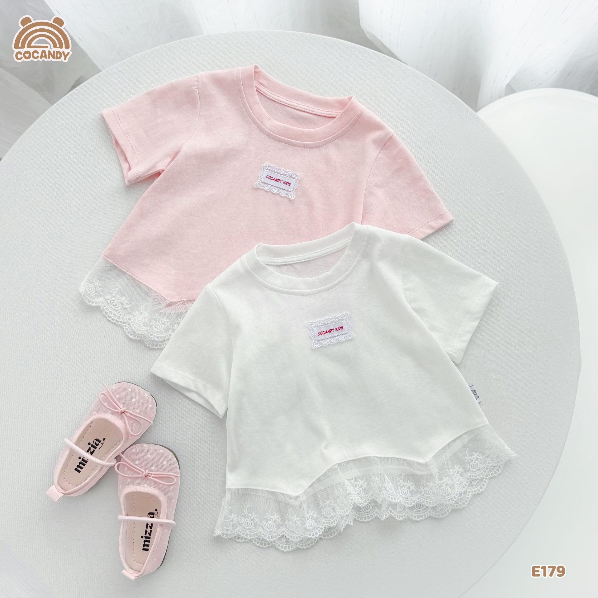 Áo cộc cotton TRẮNG phối bèo ren gấu_thumbnail_2