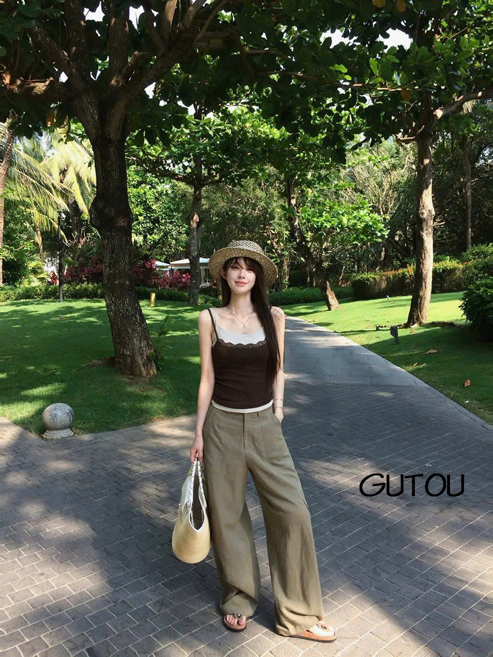 [ GUTOU ] Áo Hai Dây Viền Ren Blossom Phối Lớp