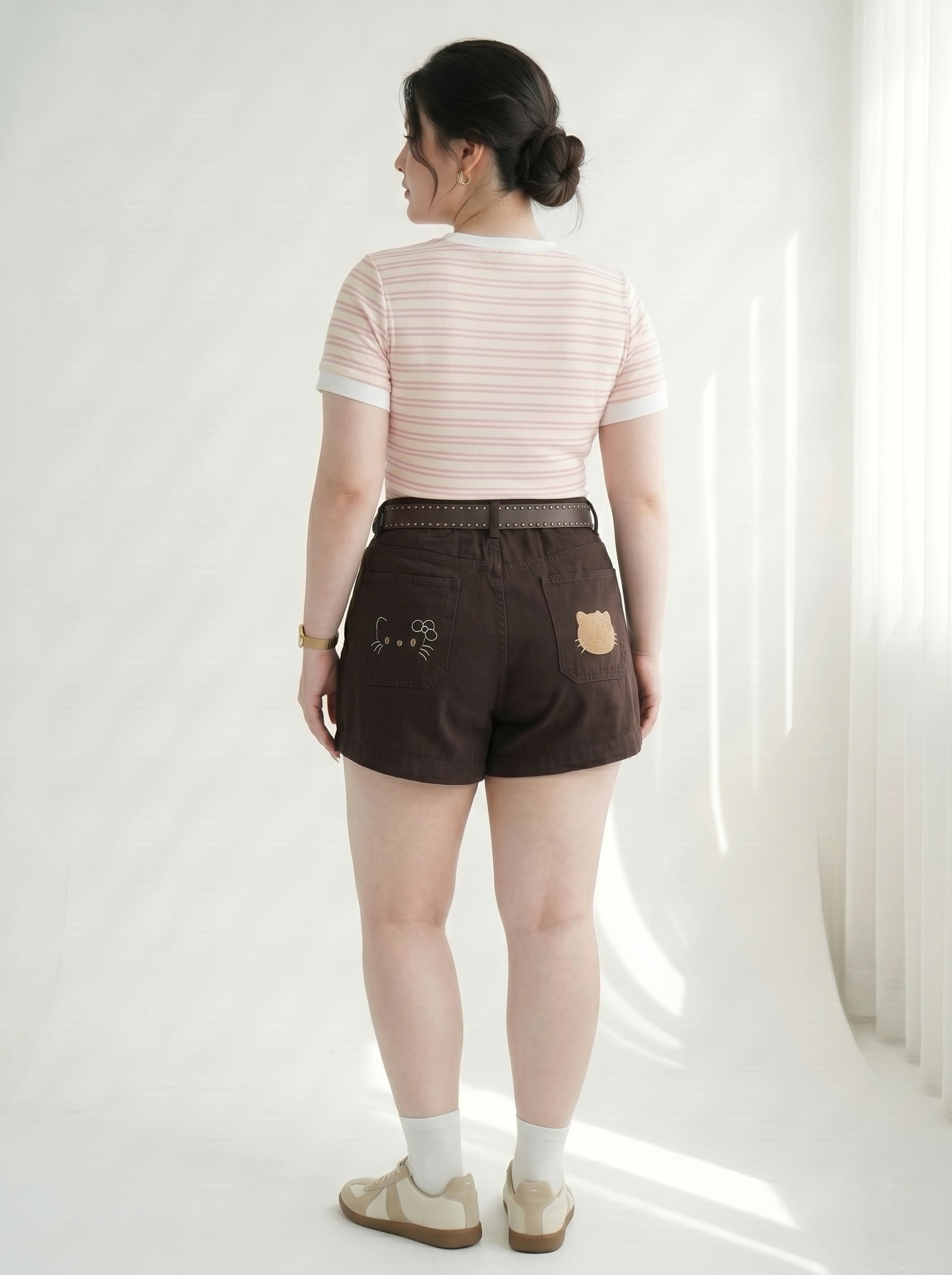 Quần Short Jean Thêu Mèo Lưng Thun Bigsize Gọn Đùi Dễ Phối - Nâu Đậm - Vừa 55-90kg - T-QSJ1326_thumbnail_1
