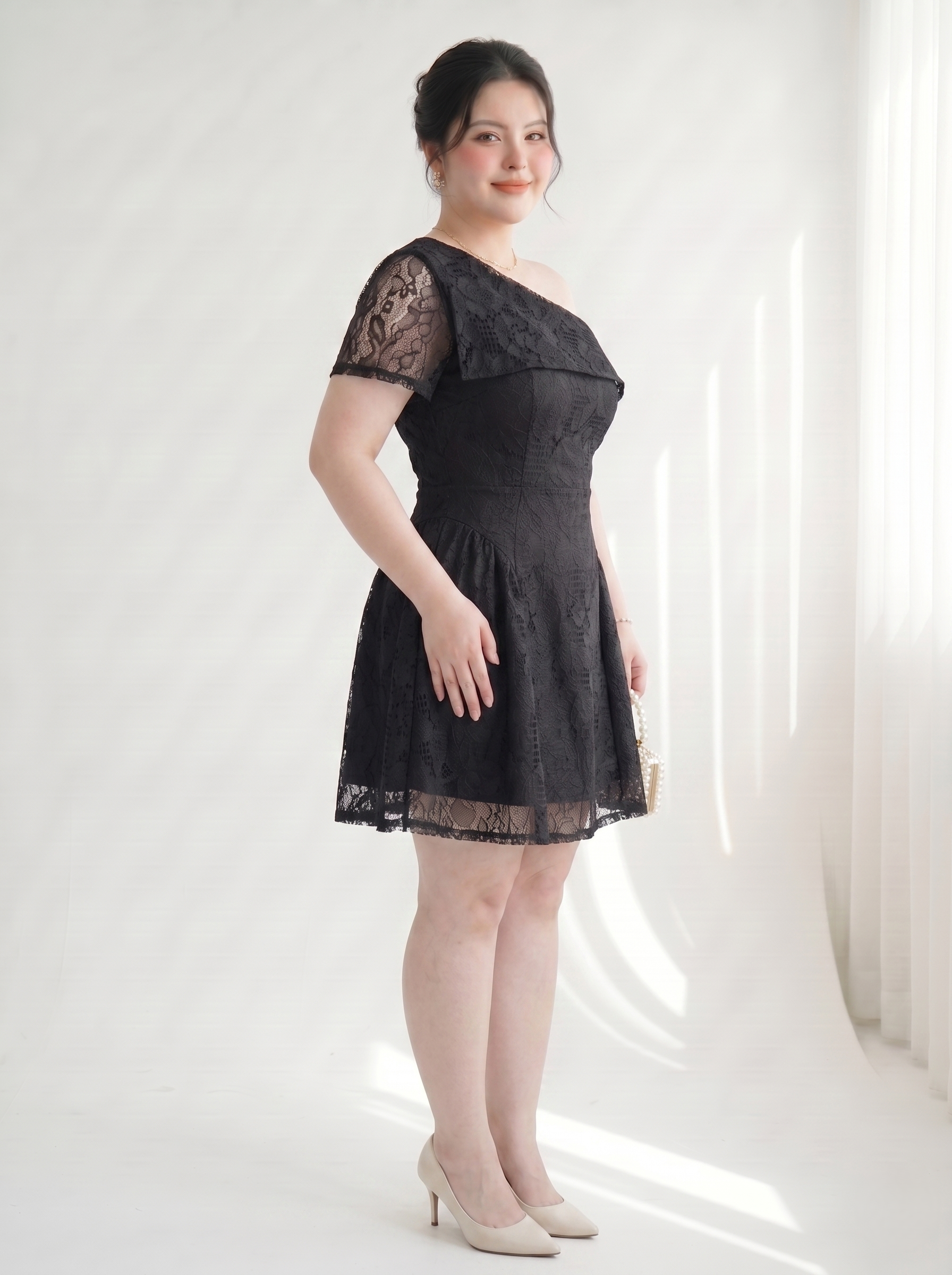 BIGSIZE NỮ - Đầm ren kiểu trễ vai 1 bên V-DA210