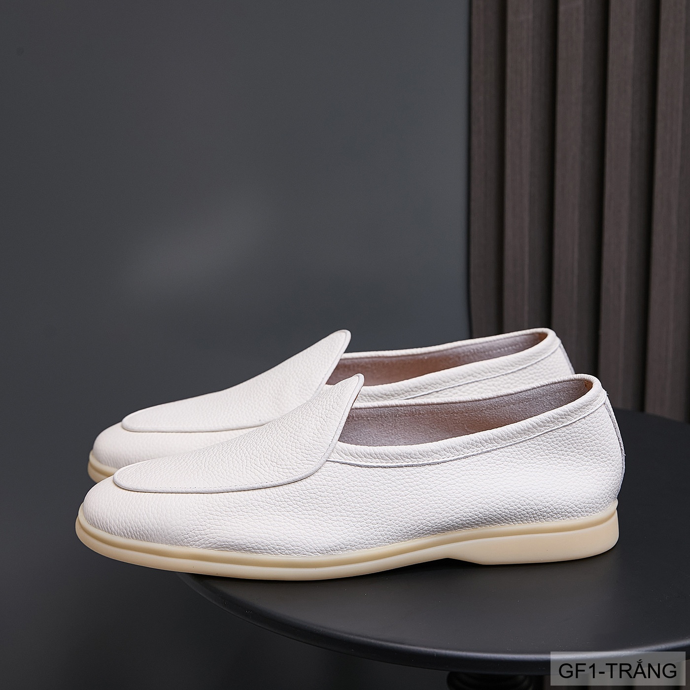 GF1 - Giày lười nam da bò vân vải, thiết kế casual mùa hè, màu trắng đen_thumbnail_2