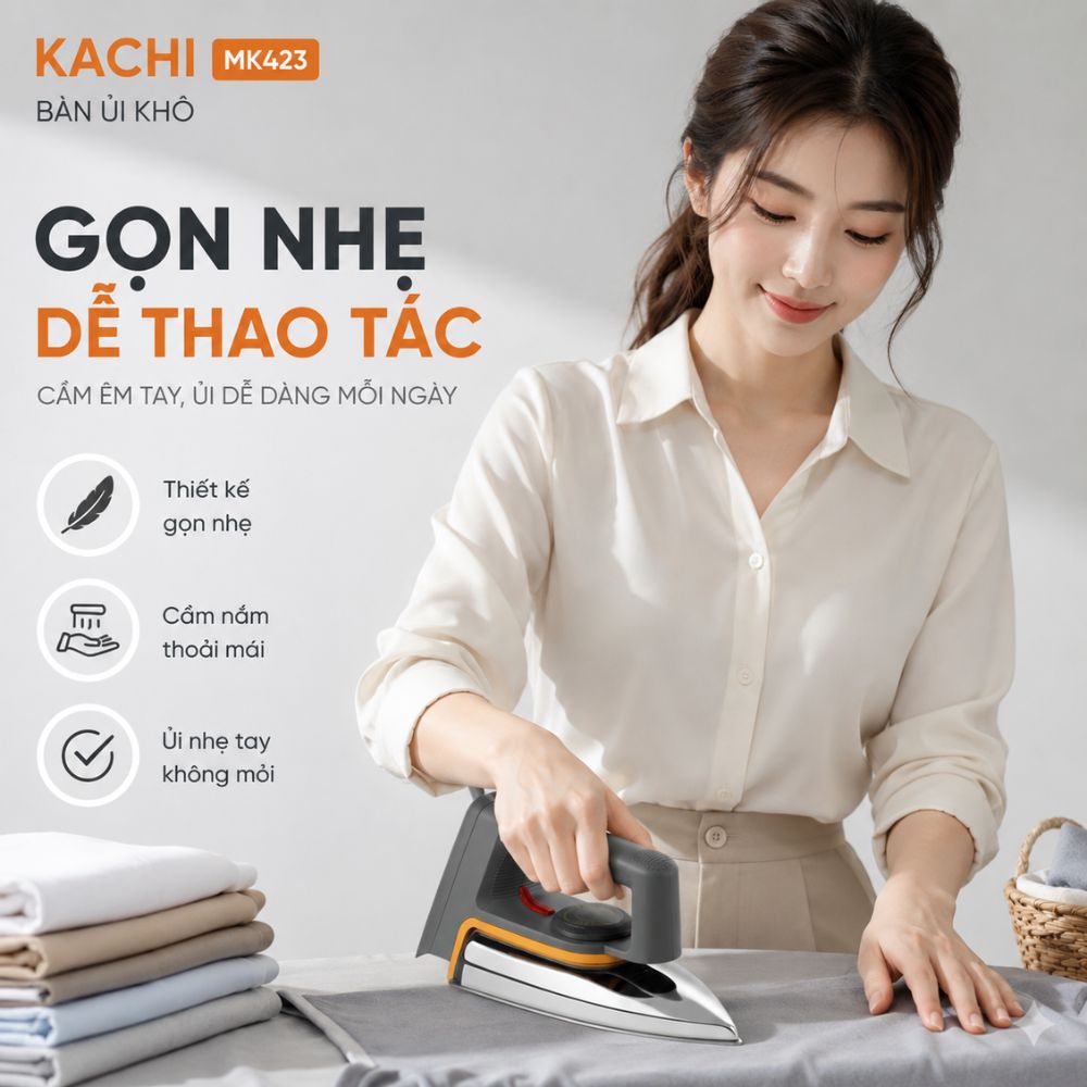 Bàn ủi khô Kachi MK423 1000W - Là phẳng mọi nếp nhăn, an toàn cho mọi loại vải_thumbnail_1