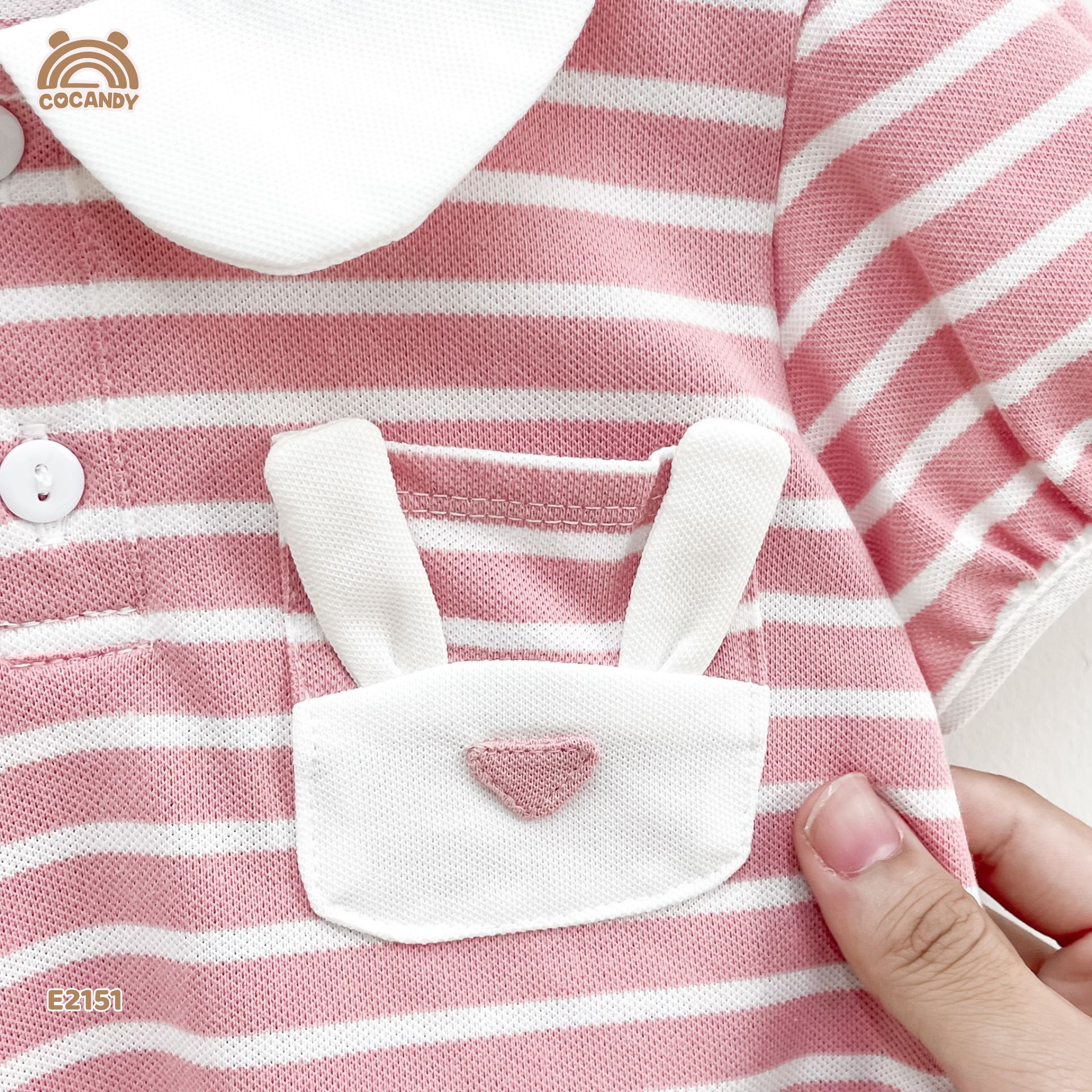 Áo cộc polo kẻ HỒNG phối túi thỏ_thumbnail_3