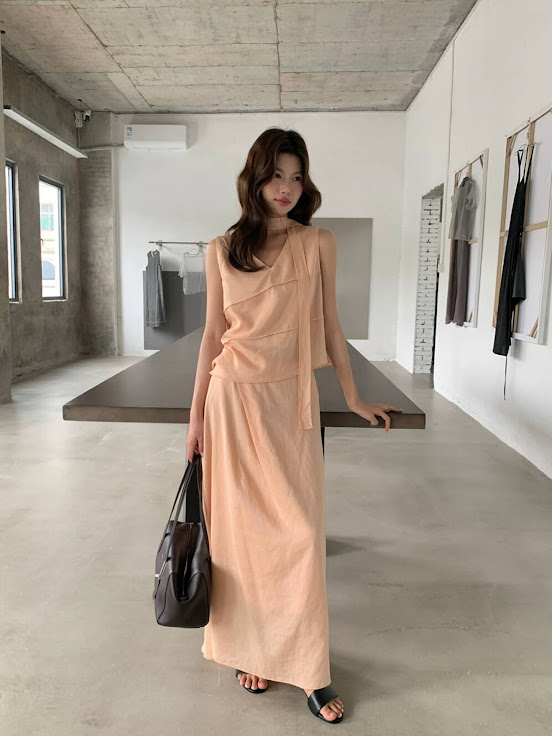 Lucas - Set áo zile voan cổ tim viền chéo + dây + chân váy xòe voan dáng dài_thumbnail_3