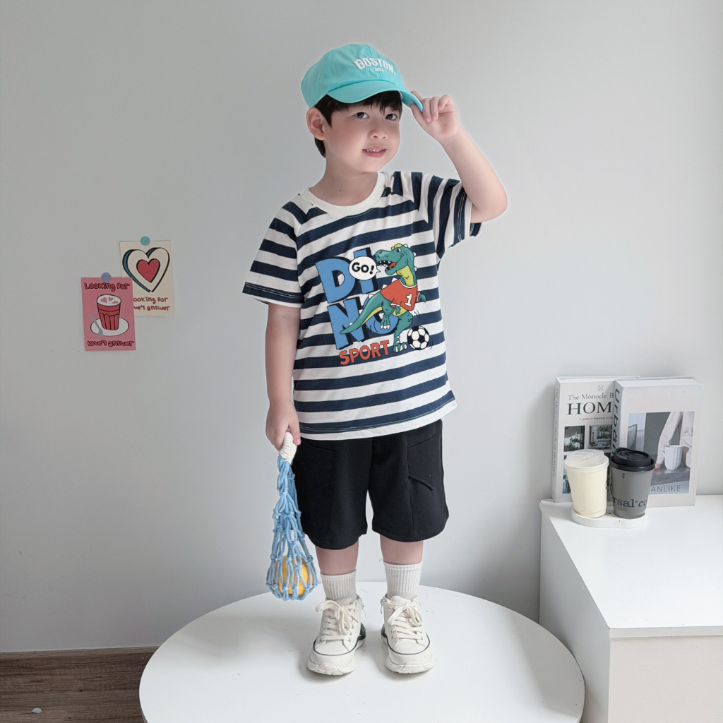 Bộ cộc kẻ bé trai hình khủng long Dino Sport - Loza Kids CK685_thumbnail_4