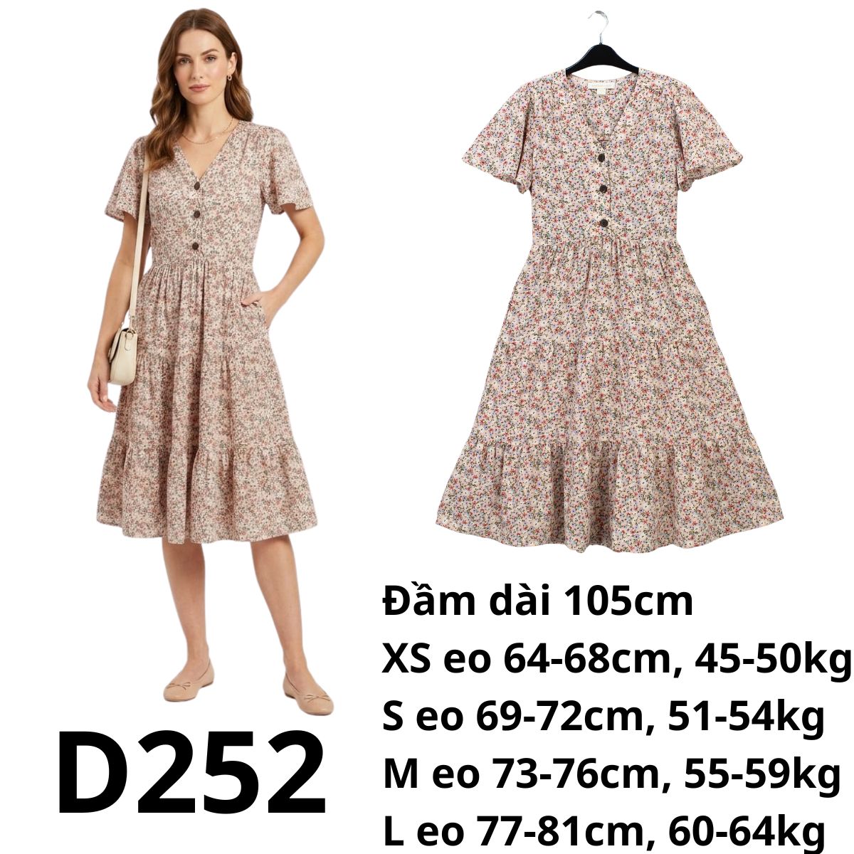 D252 - Đầm bông nhí hồng