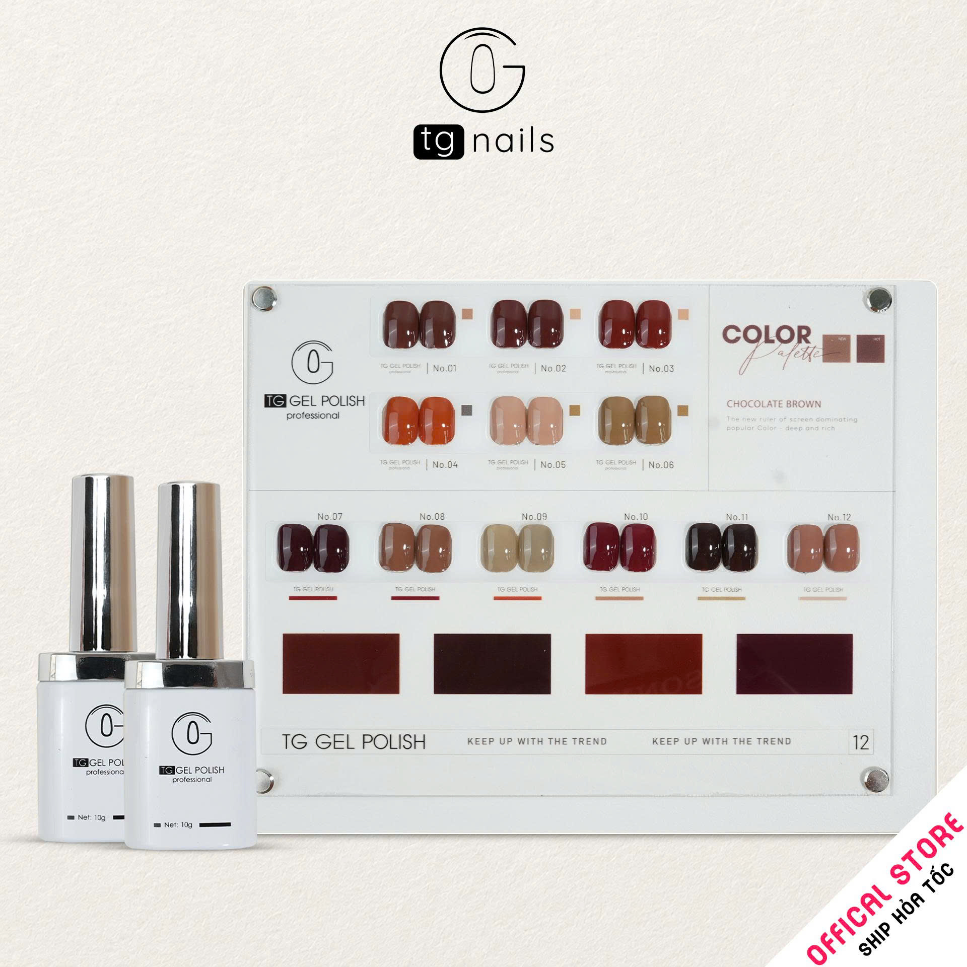 Sơn móng TG Nails gel. Khối lượng tịnh: 10g/ lọ. Nhãn hàng TG nail gel - Combo 12 màu Nâu Cam Cháy