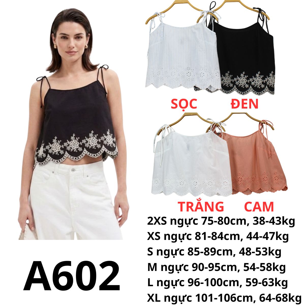 A602 - Áo 2 dây cotton thêu