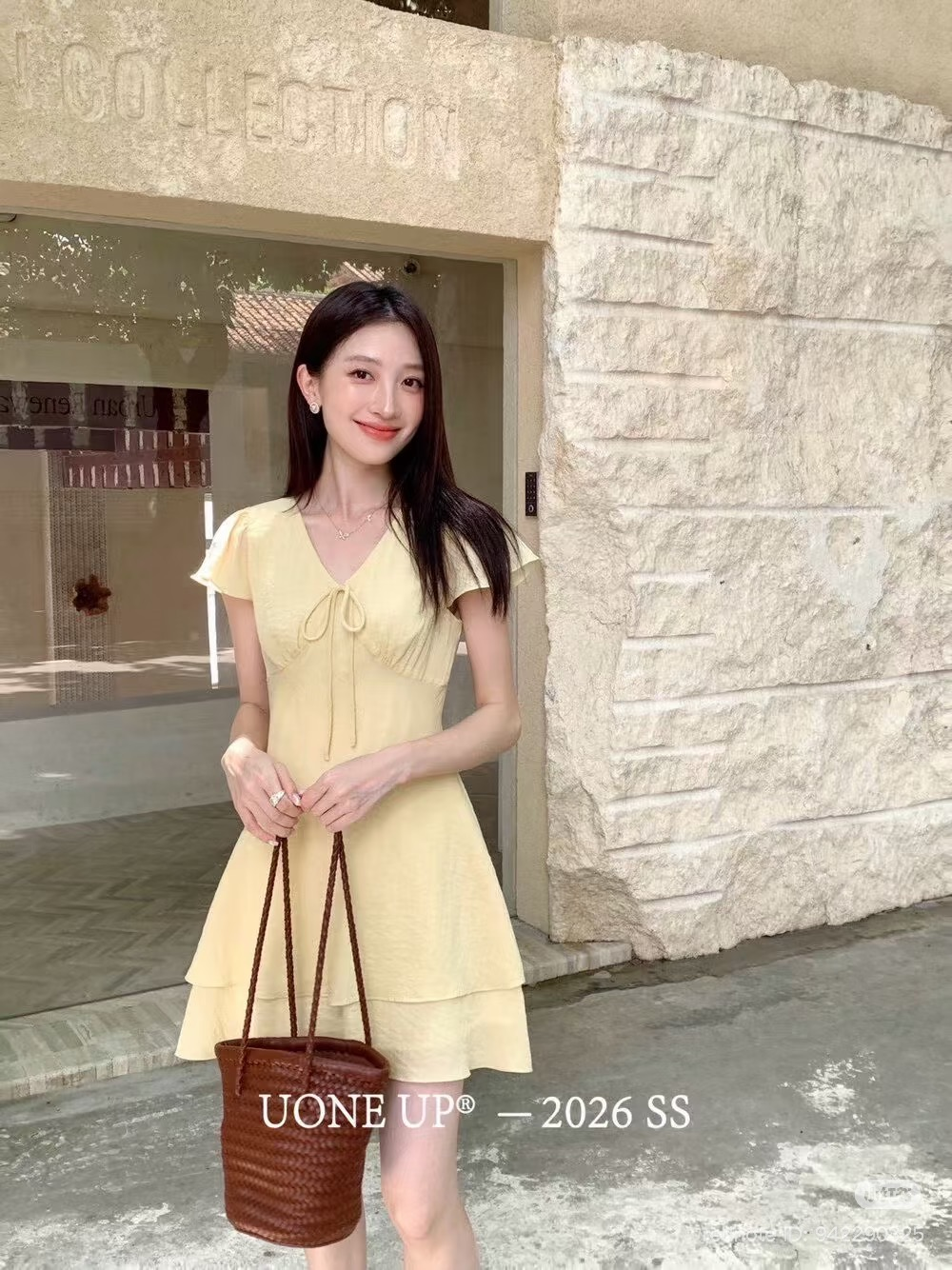 Lucas - Váy cổ tim cộc tay chéo ngực buộc nơ chân váy may xéo 2 tầng