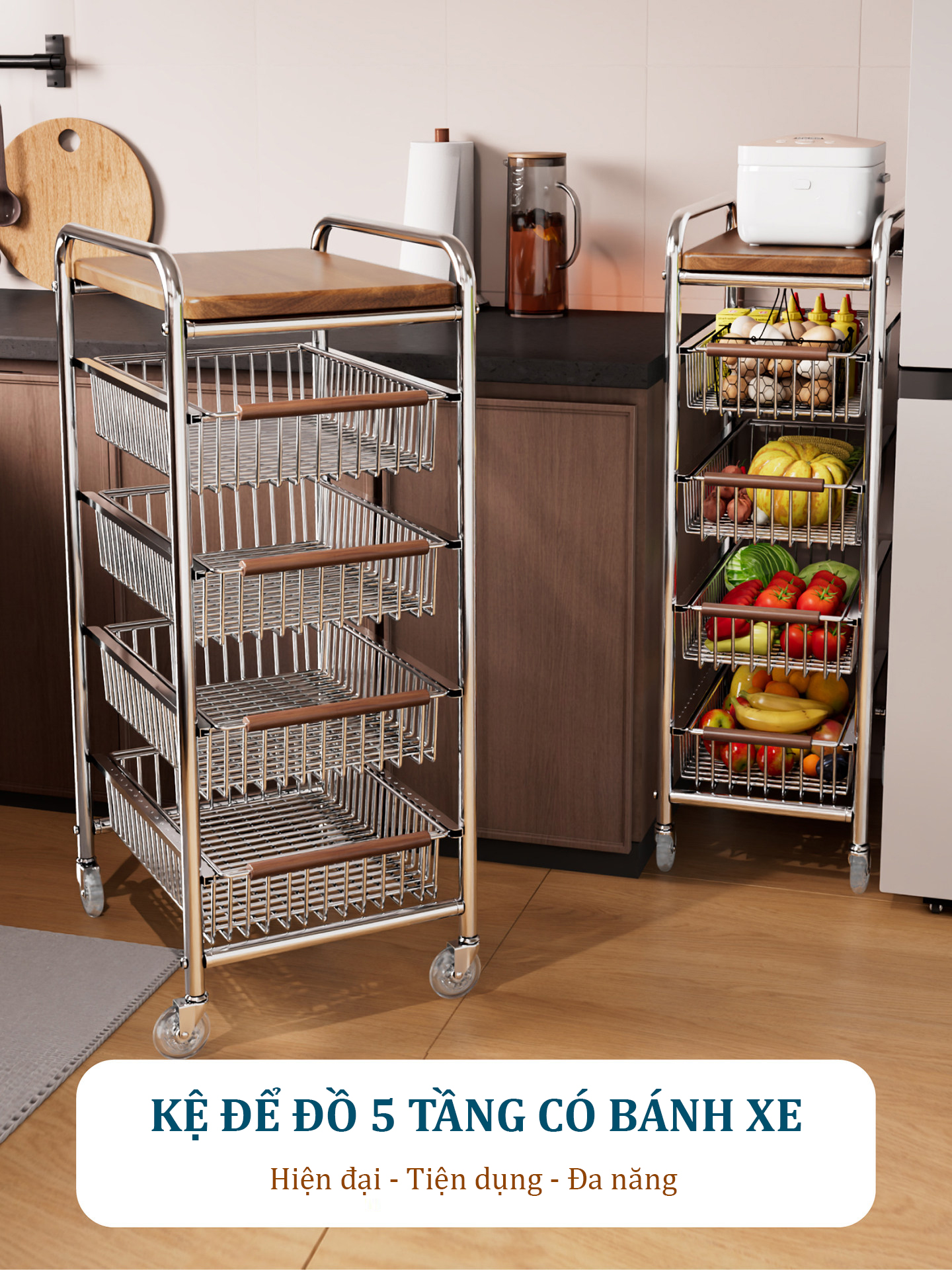 Kệ Để Đồ 5 Tầng Có Bánh Xe