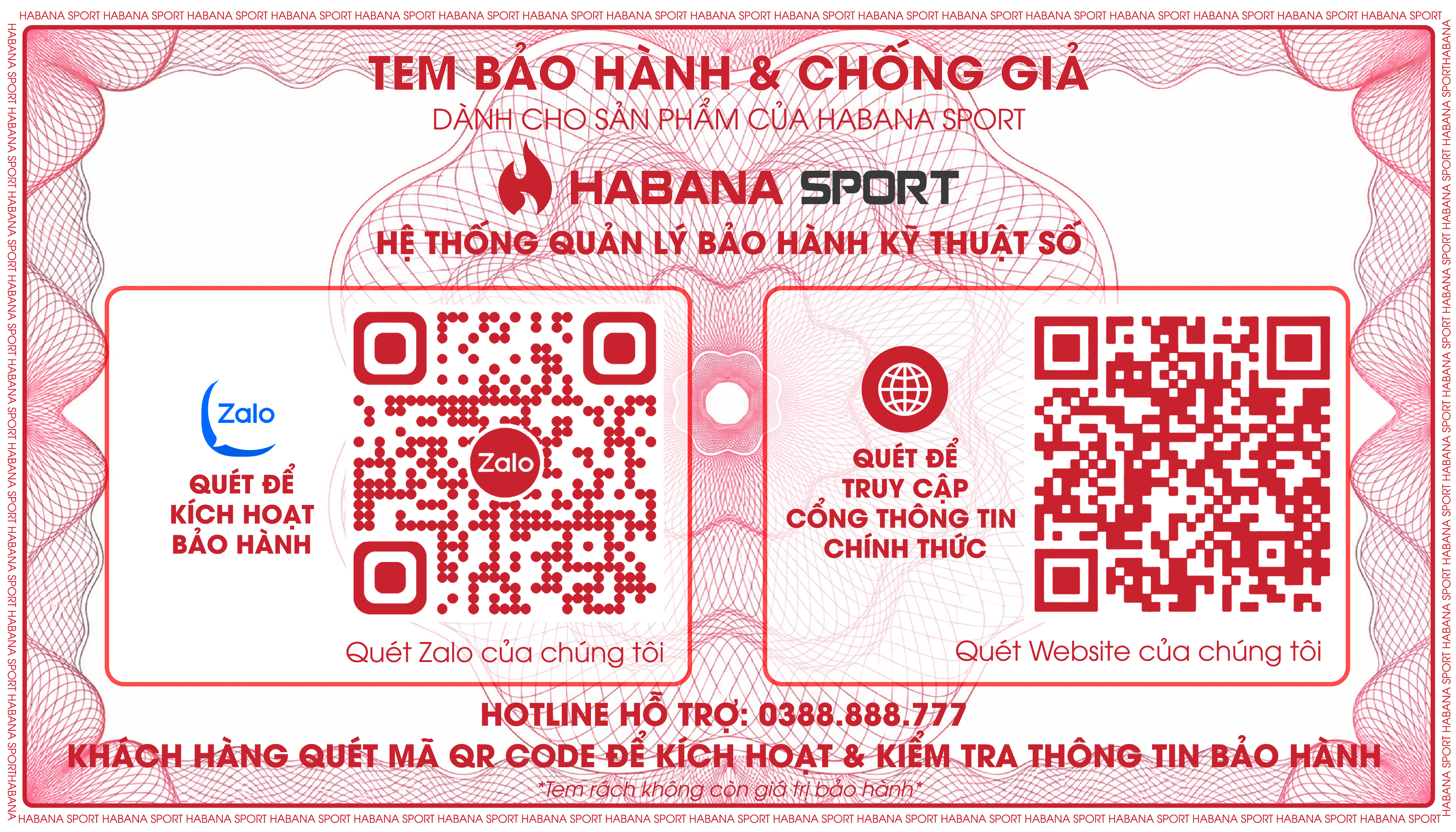 Habana Sport - TEM BẢO HÀNH KỸ THUẬT SỐ VÀ CHỐNG HÀNG GIẢ