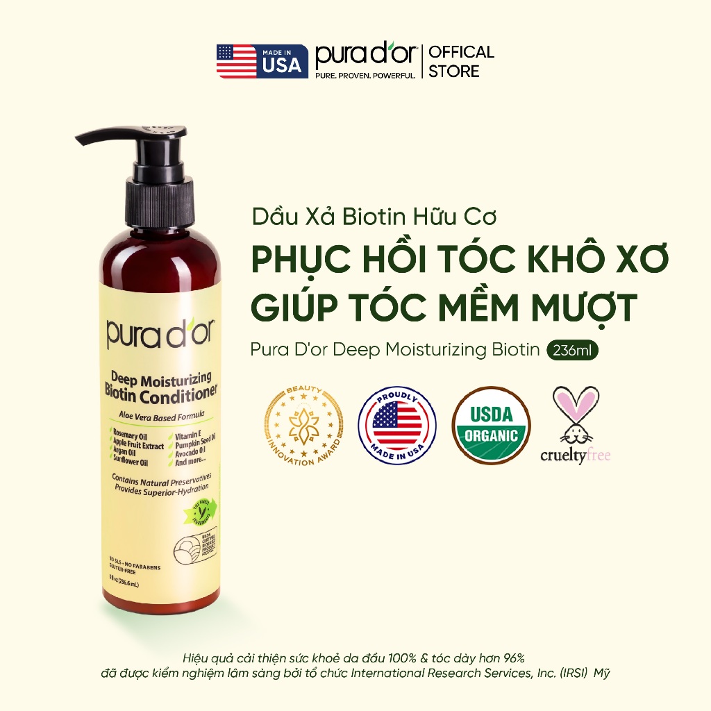 [Quà tặng] Dầu Xả Biotin Pura D'or Deep Moisturizing Giúp Dưỡng Ẩm Chuyên Sâu 236ml
