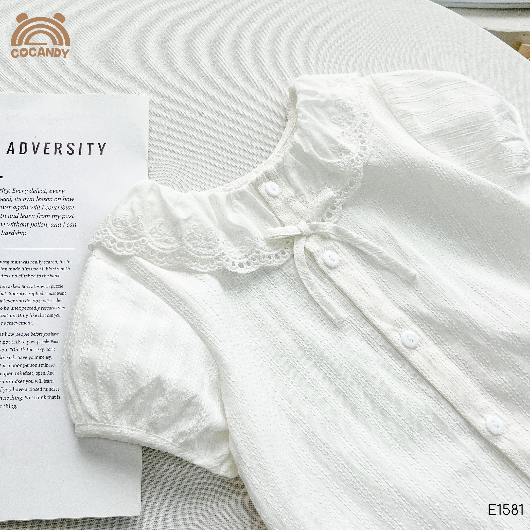 Áo cộc thô TRẮNG cổ ren tay phồng_thumbnail_5