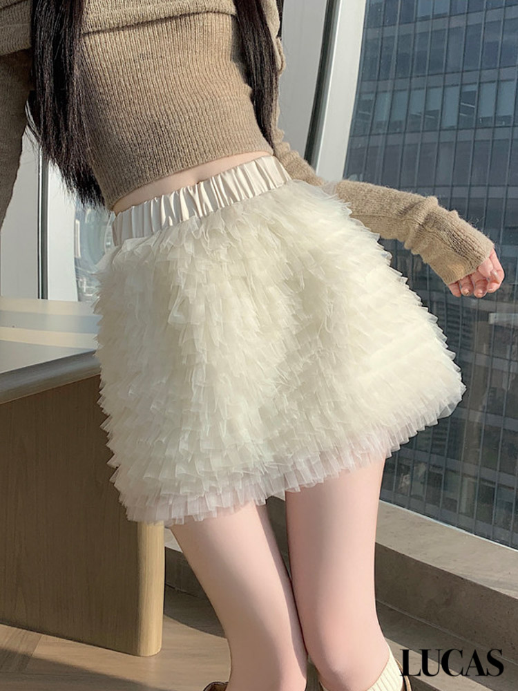 Chân váy mini voan tầng dáng A cạp chun