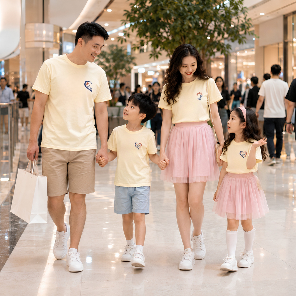 Áo phông gia đình in hình trái tim xanh hồng - Loza GD004_thumbnail_2