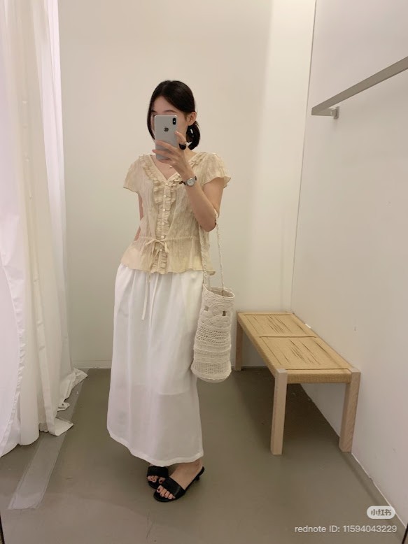 Lucas - Áo sơ mi tay hến vải linen, dây chun eo viền bèo nhỏ dọc cổ áo
