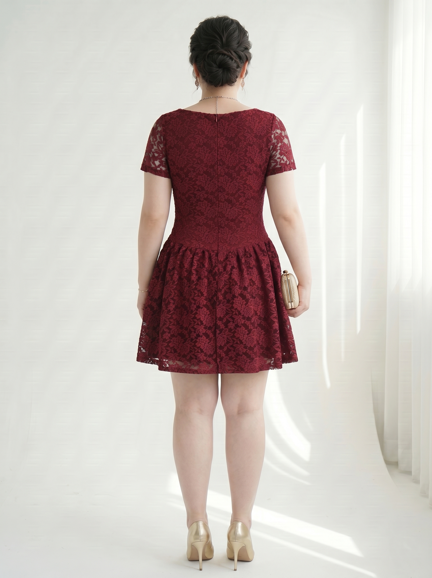 Đầm Ren Hoa Dáng A Bigsize Cổ Vuông Tùng Lưới 3 Lớp - Đỏ Đô - Vừa 55-90kg - V-DA223_thumbnail_2